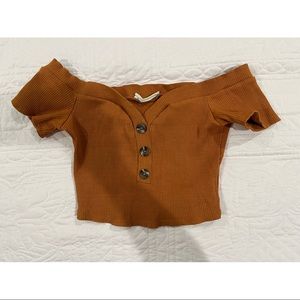 Off the shoulder buttoned crop top
